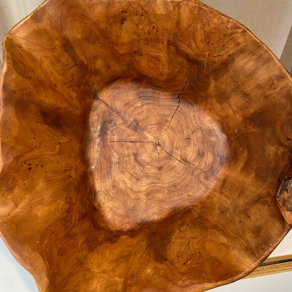 Vintage Burl Wood Bowl Large Mid Century Fruit Bowl 17" Wide - Picture 8 of 9